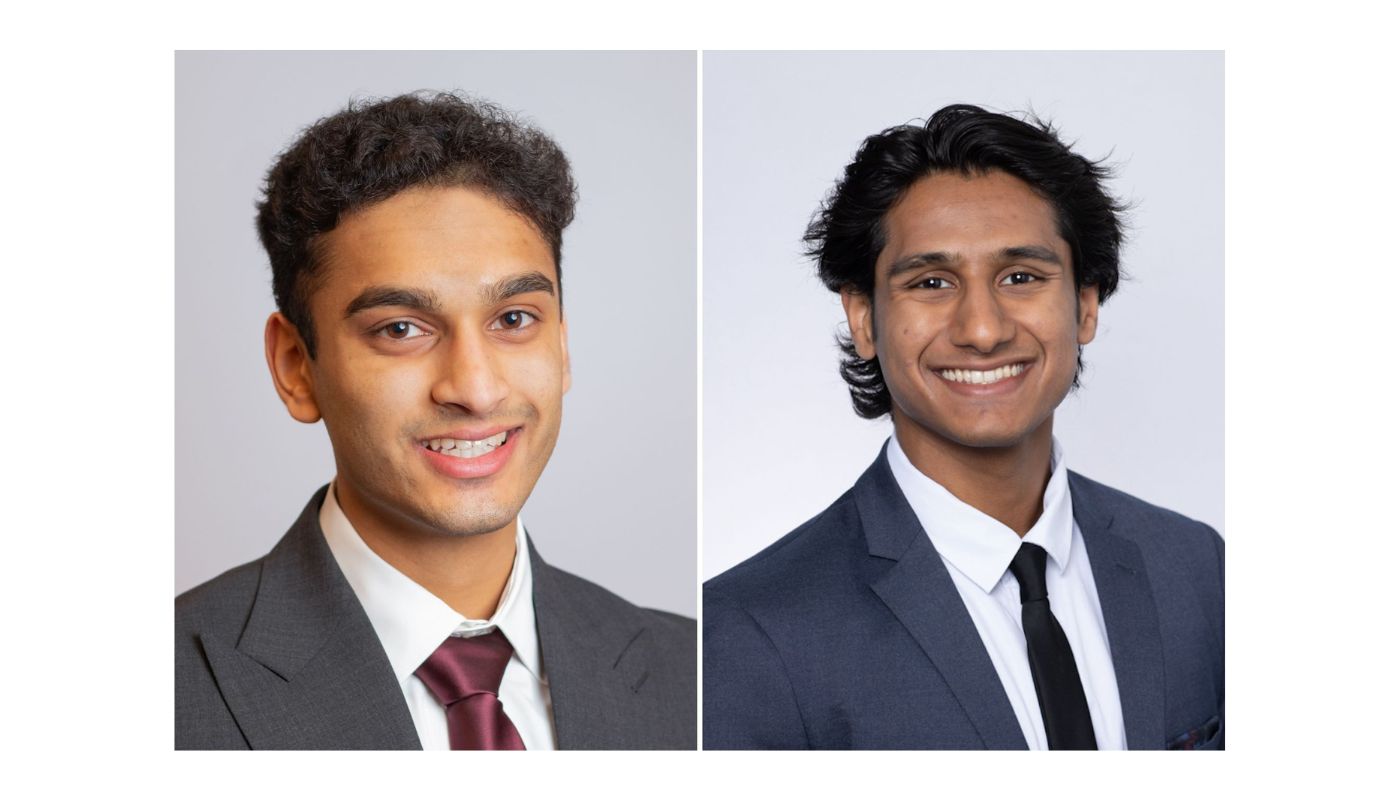 Fourth-years (from left) Tej Patel and Sridatta Teerdhala have been chosen as 2025 Marshall Scholars.