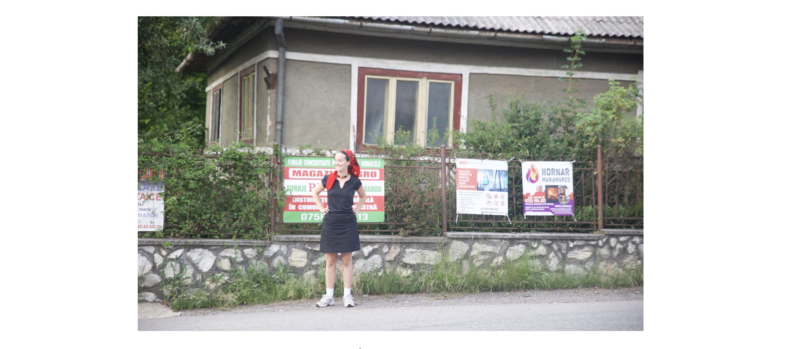 Madeline outside the woman's family home.