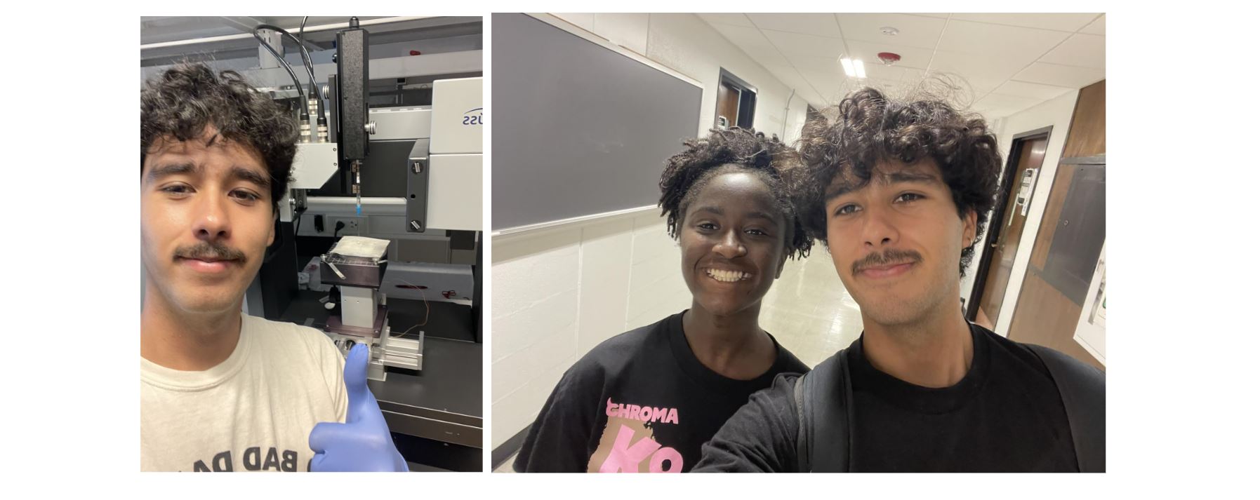 Cristian working in the lab (left) and with a PURM friend (right)