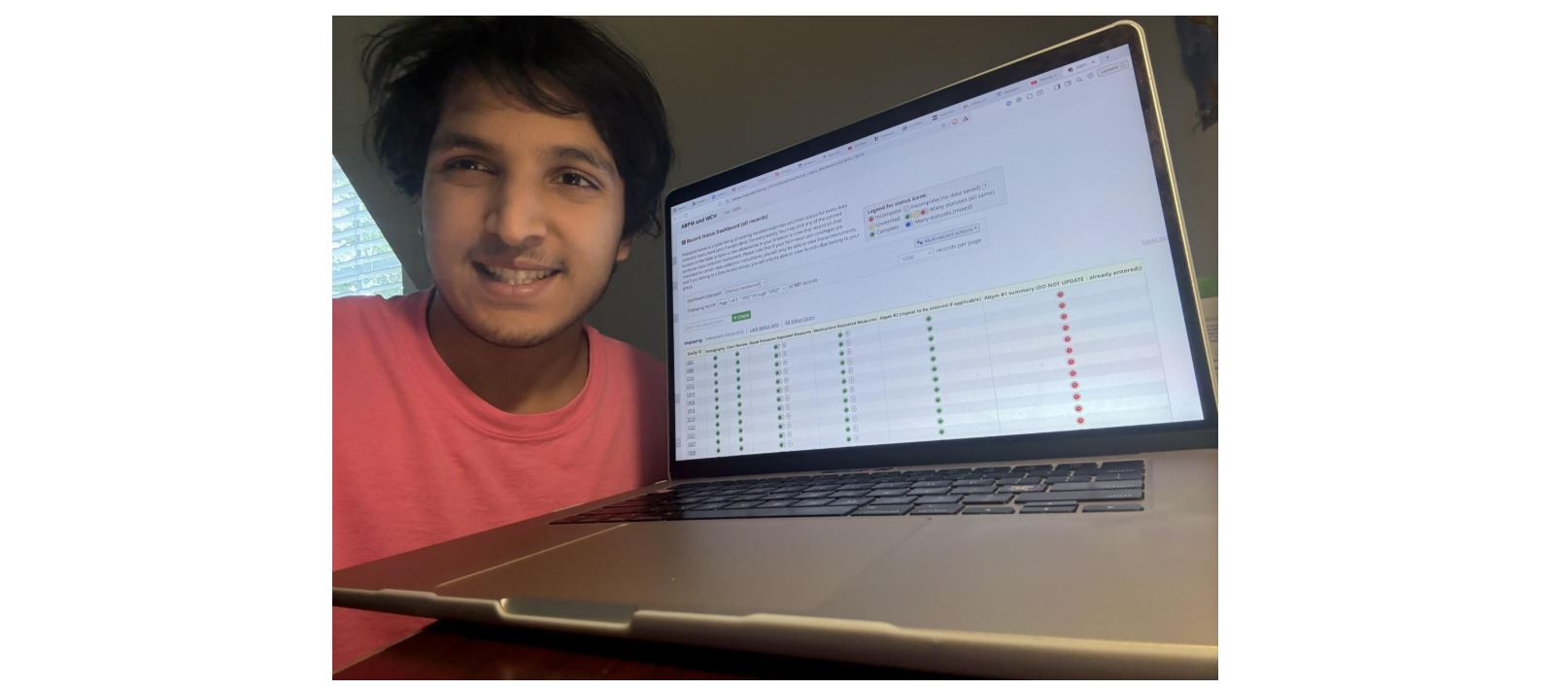 Sheel analyzing data on his computer