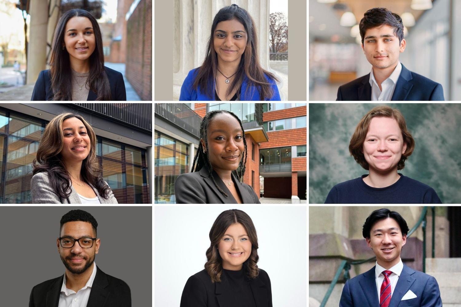 Nine Penn fourth-years and alumni have been chosen as 2024 Thouron Scholars: (left to right, from top): Maya Brawer-Cohen, Sonali Deliwala, Sheil Desai, Lynn Larabi, Crystal Marshall, Ellie McKeown, George Morcos, Emma  Søndergaard Jensen, Joshua Yang.