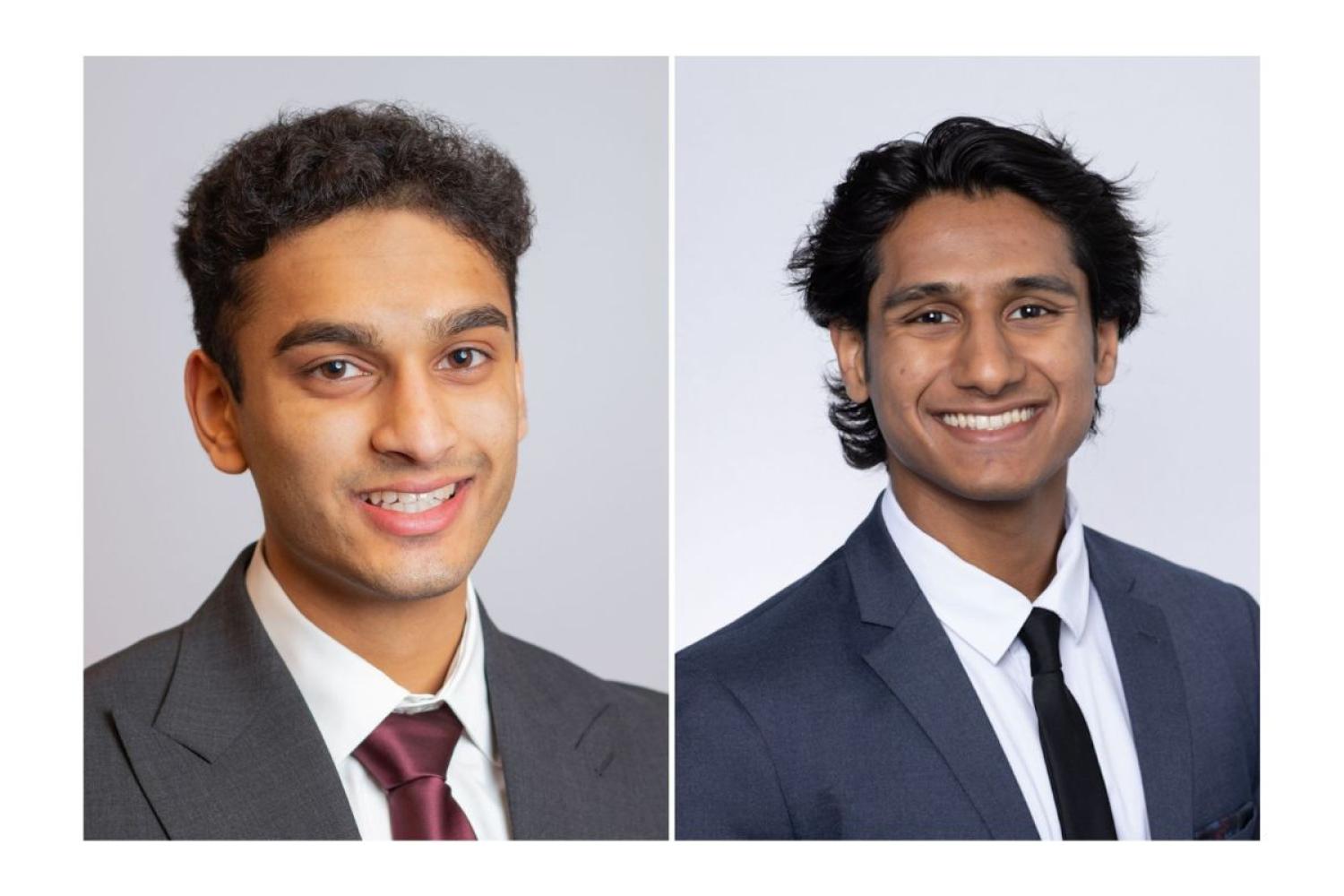 Fourth-years (from left) Tej Patel and Sridatta Teerdhala have been chosen as 2025 Marshall Scholars.