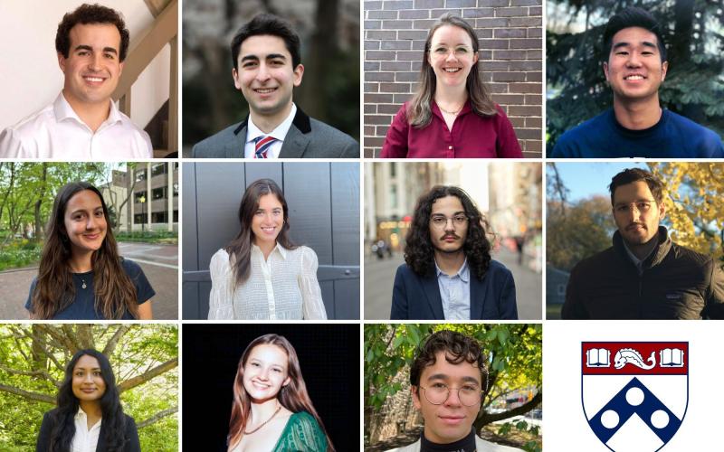 Penn affiliates offered 2024-25 Fulbright grants include: (top row) fourth-year Luke Campo, fourth-year Cody Eskandarian, 2016 graduate Carolyn Grace, fourth-year William Han, (middle row) fourth-year Roni Itkin-Ofer, 2020 graduate Kolby Kaller, fourth-year Tyler Kliem, master’s student Nissim Lebovits, (bottom row) 2022 graduate Chandni Shah, fourth-year Alexandra Shank, and fourth-year Vernon Wells.