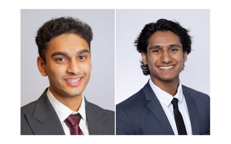 Fourth-years (from left) Tej Patel and Sridatta Teerdhala have been chosen as 2025 Marshall Scholars.