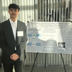 Evan Spagnoletti presenting sophomore year research at the Vagelos 4th Annual Frontiers of Energy Research Convention.